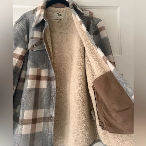 Sage Collective plaid soft flannel fleece lined shacket - Picture 5 of 8